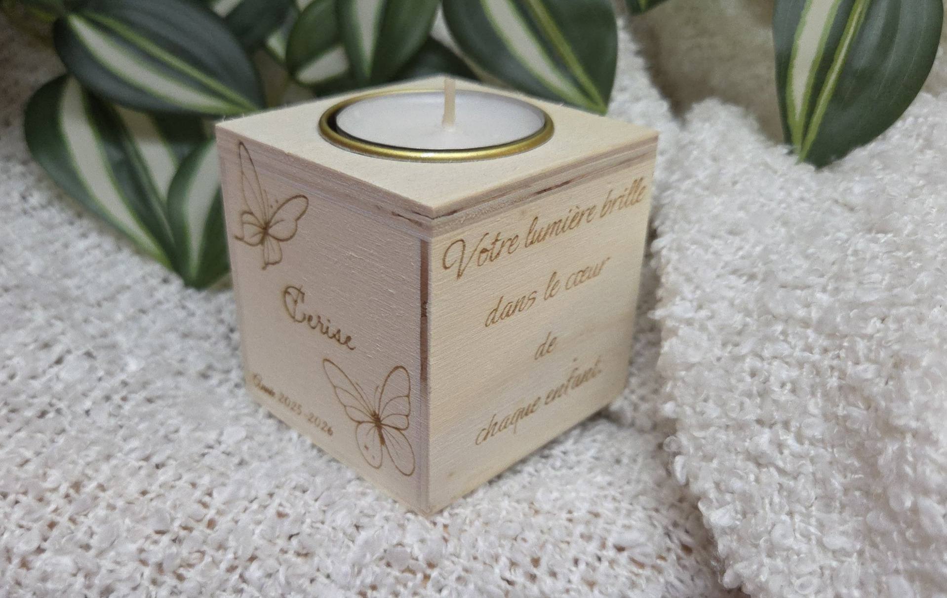 Photophore cube en bois personnalisé