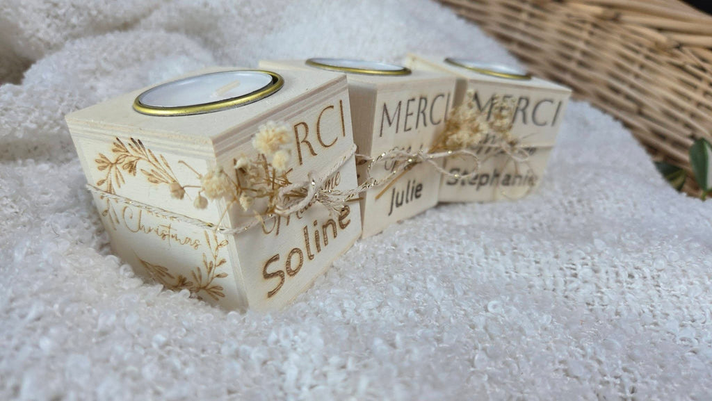 Photophore cube en bois personnalisé